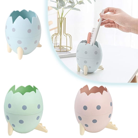CoreLiving Dinosaur Egg Pen Holder for Desk Blue Desk Accessories Pencil Organizer Storage Box for Office Countertop Makeup Brush Holder Small Space Container