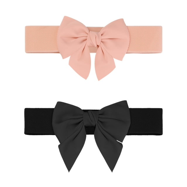 Cinturón elástico ancho de 2 piezas para mujer Elerevyo con decoración de lazo, cinturones versátiles de moda 27.6x2.3" Negro+Rosa