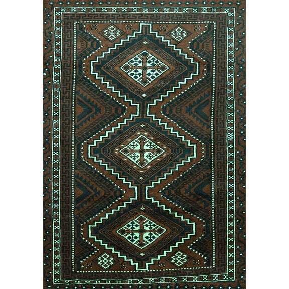 Ahgly Company Machine Washable Indoor Rectangle Persian Turquoise Blue Traditional Area Rugs, 5' x 7'