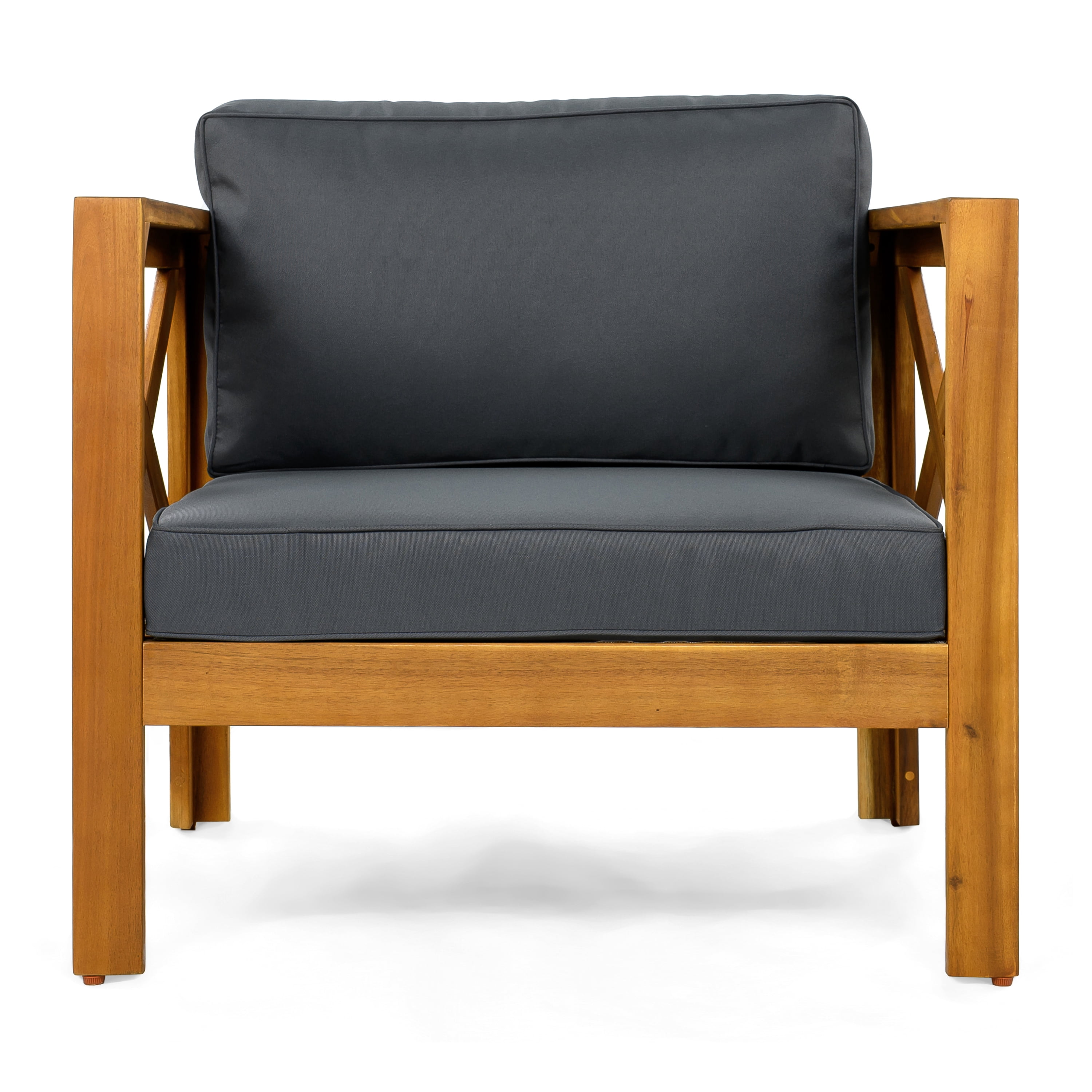 Wooden Armchair Set of 2, Outdoor Acacia Wood Club Chair with Cushions for Patio Garden, Teak and Dark Grey