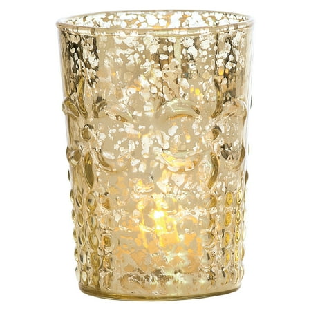 Gold Glass Beads For Vases Vintage Mercury Glass Vase and Candle Holder (4-Inch, Fleur Design, Flower Motif, Gold) - For Home Decor, Party Decorations, and Wedding Centerpieces ()