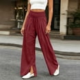 thumbnail image 4 of CHGBMOK Wide Leg Pants Woman Ruched High Waisted Palazzo Pant Summer Fall Flowy Beach Lounge Casual Trouser with Pockets, 4 of 9
