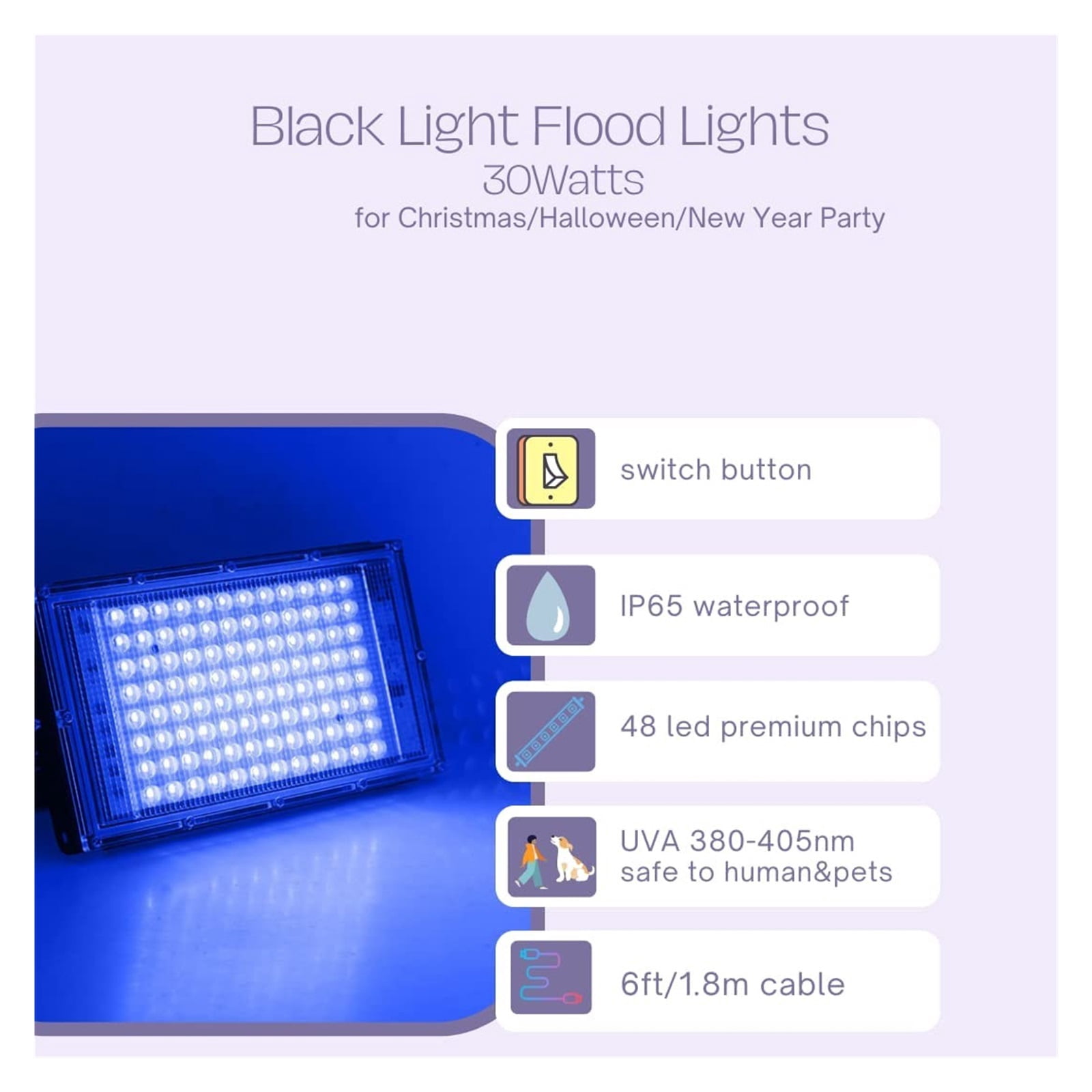 UV Black Light 50W IP65 Waterproof Stage Blacklight For Glow Party Dance DJ Disco Bar Body Paint Fluorescent Poster Purple Lamp