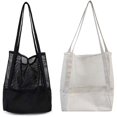 thumbnail image 1 of Bolsas de lona para compras de comestibles, paquete de 2 bolsas de tela reutilizables de alta calidad y resistentes, bolsas lavables, duraderas y ecológicas (negro+blanco), 1 of 4