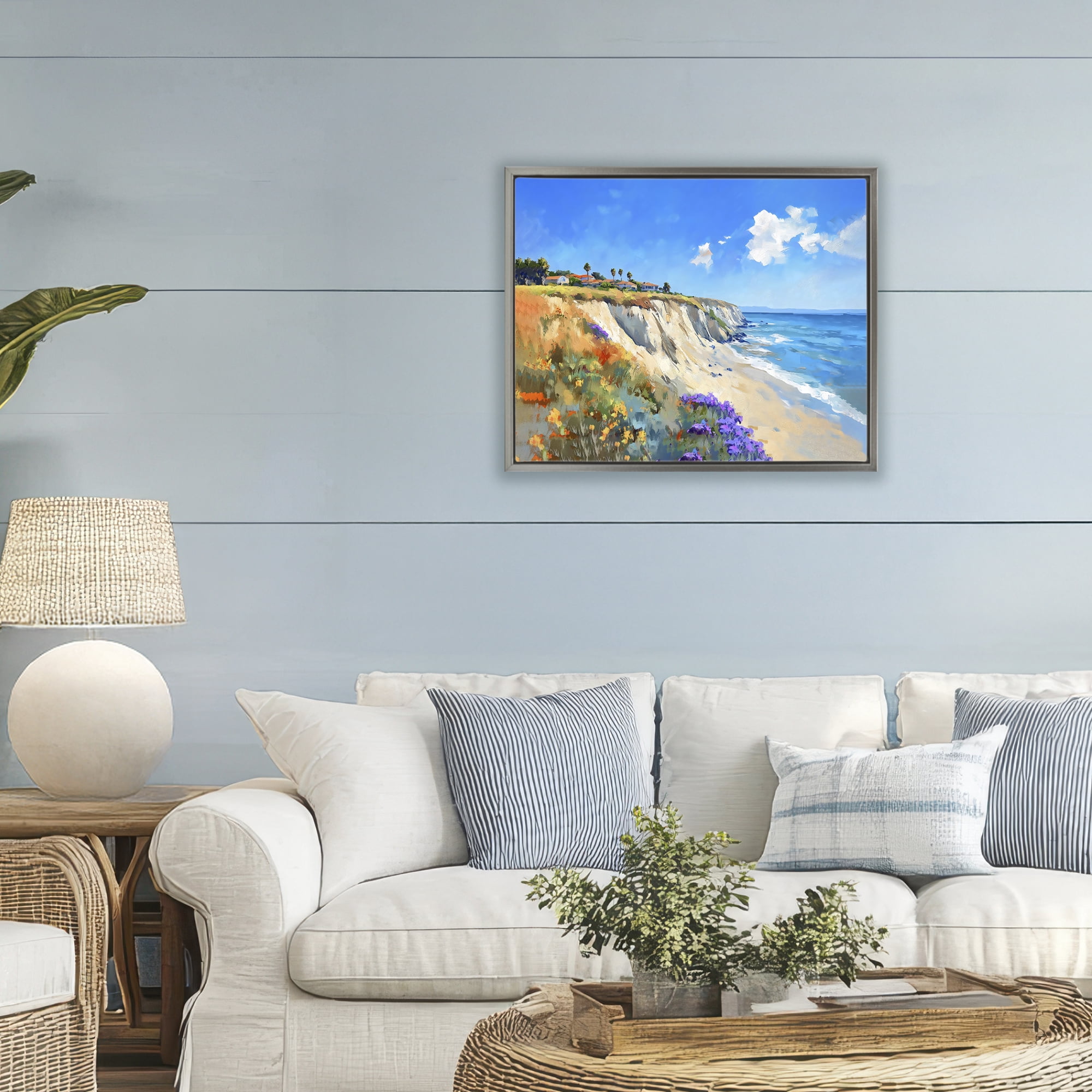 Stupell Industries Coastal Wildflower Field Gray Framed Floater Canvas Wall Art, design by The Prints Vibe