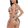 thumbnail image 4 of Sikiie Roosters And Peonies Flowers Print Women One Piece Swimsuits Tummy Control One Shoulder Bathing Suits Ruffle Swimwear, From S to XXL-Small, 4 of 6