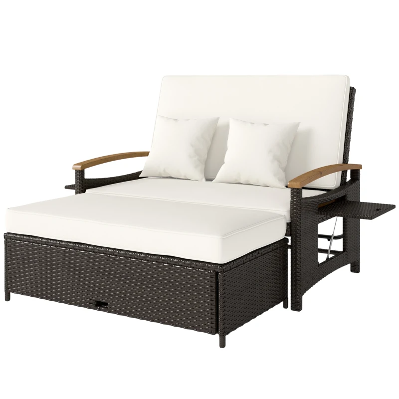 4-in-1 Rattan Outdoor Daybed with 4-Level Adjustable Backrest, Storage Ottoman and Side Tables