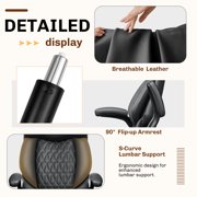 FASTES Office Chair, Ergonomic Computer Desk Chair with Rocking Function, Big and Tall Leather Office Chair with Adjustable Flip-up Armrests and Lumbar Support, Black
