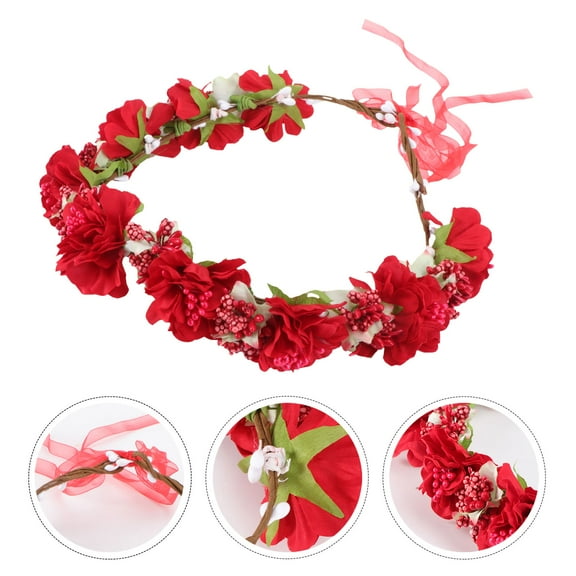 UPKOCH 1Pcs Bride Flower Headpiece Hair Ornament in Red for Beach Photo Shoot