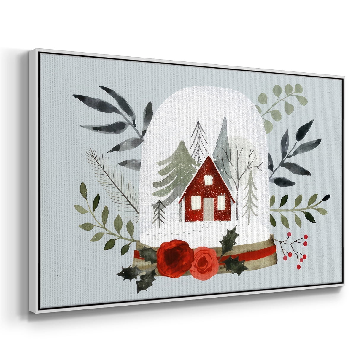 Snow Globe Village Collection A - Framed Gallery Wrapped Holiday Canvas - 27 x 41 - White Frame