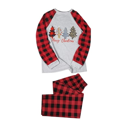 

Christmas Pajamas for Family Parent-Child Outfit Winter Fall Matching Sleepwear Letter Plaid Printed Long Sleeve Tee Bottom Loungewear Pajama Sets