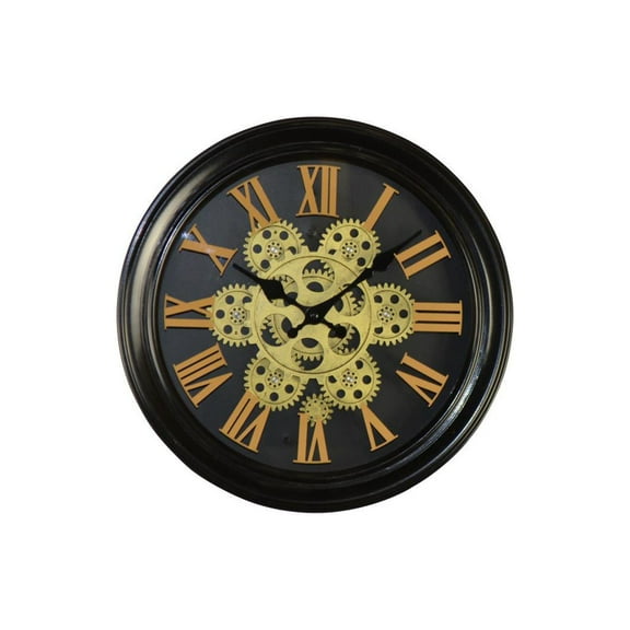 Three Star Import & Export RT6310 13 in. Round Black Wall Clock with Gears