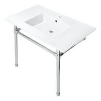 Kingston Brass KVPB3722711 Dreyfuss 37" Ceramic Console Sink with Stainless Steel Legs (1-Hole), White/Polished Chrome