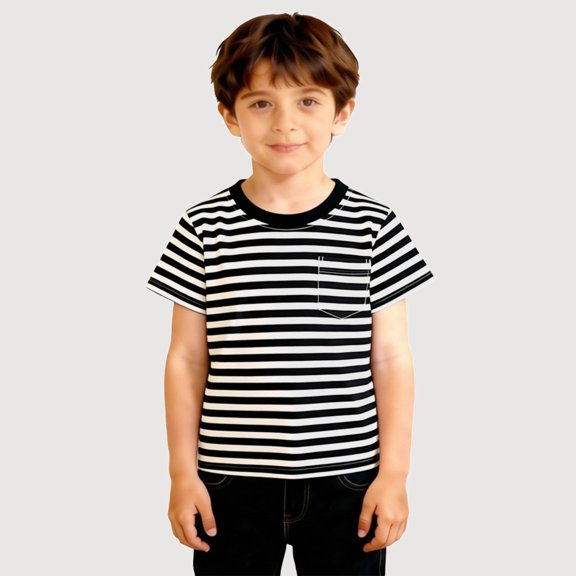 Krdevn Striped Crew Neck Short Sleeve Casual Tee for Everyday Wear (Boys),7-8 Years