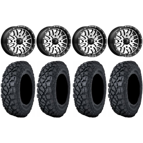 MSA Machined Brute 14" UTV Wheels 28" Klever X/T Tires Can-Am Maverick X3 / Honda Pioneer 1000 / Talon