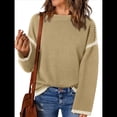 thumbnail image 1 of Suéteres para Mujer, Cuello Redondo Liso, Corte Holgado, Larga, Punto en Contraste, Jersey, Tops Caqui XL, 1 of 9