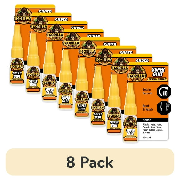 (8 pack) Gorilla Super Glue Brush & Nozzle 10g - Fast Drying Impact Tough Adhesive