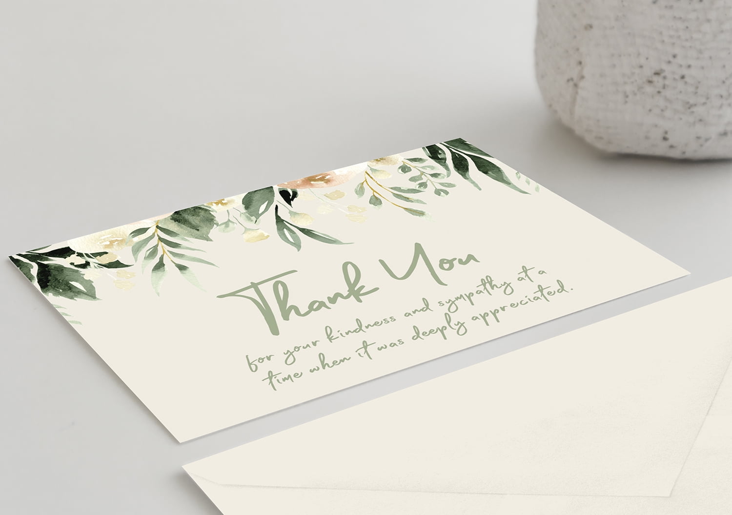 50 Funeral Sympathy Bereavement Thank You Cards With Envelopes (Sage Floral)