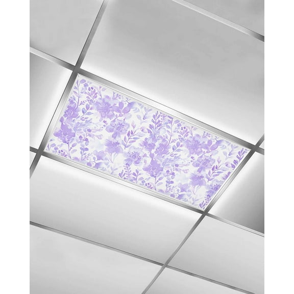 Fluorescent Light Covers for Ceiling Lights 1 Pack,Purple Flowers Magnetic Ceiling Light Covers 2x4ft for Classroom Office School,Watercolor Summer Botanical Floral Overhead Drop Ceiling Light Shade