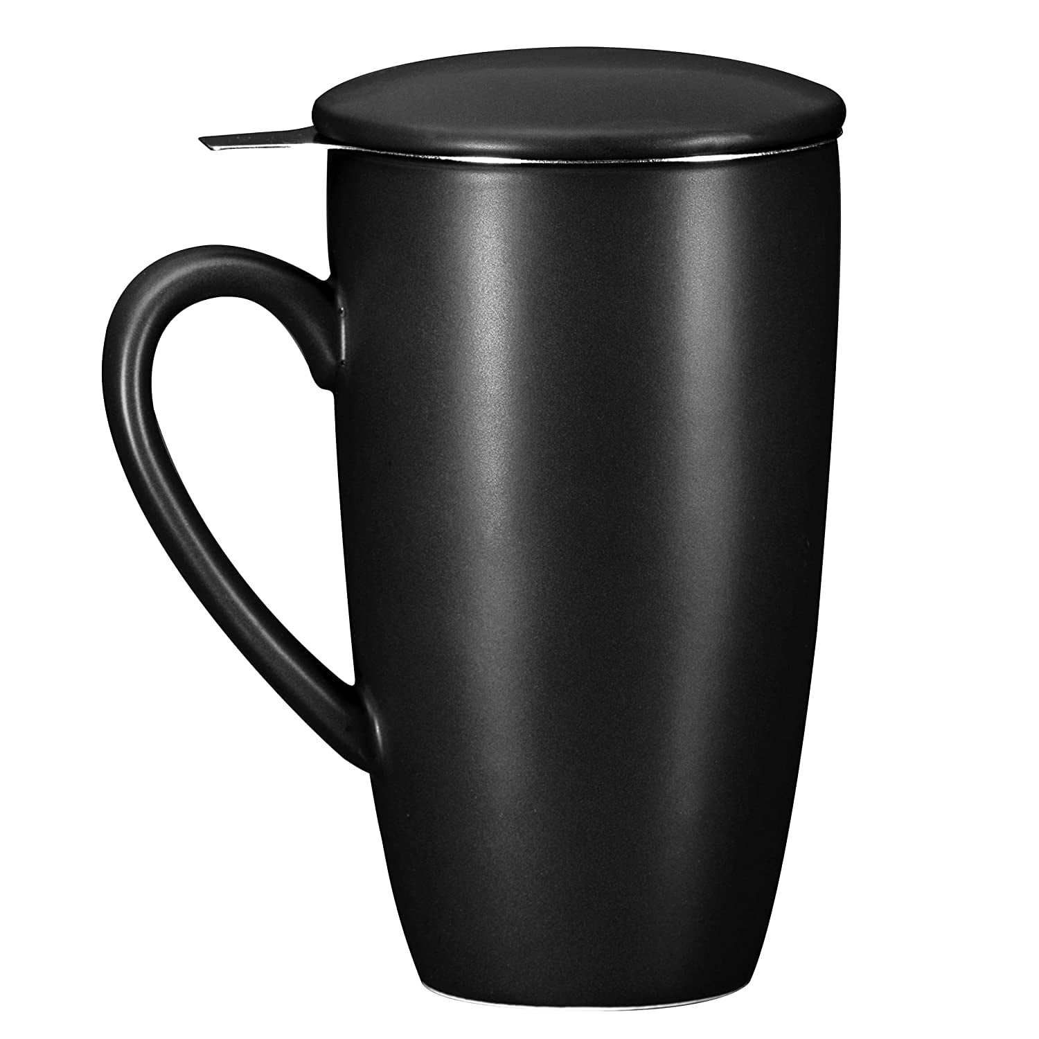 Bruntmor Ceramic Tea Infuser Mug With Stainless Steel And Removable Lid Microwave Oven Dishwasher Safe Great For Use Loose Leaves Sachets 16 Oz Grant Matte Black Bruntmor Ceramic Tea Infuser Mug With