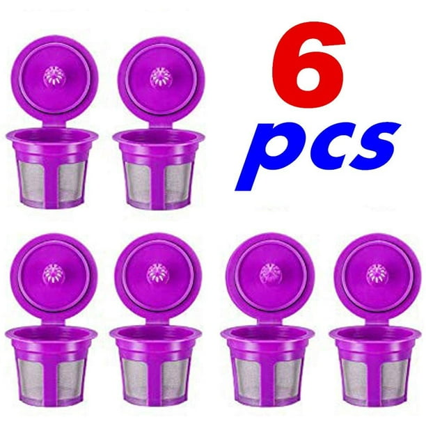 K-Cups reutilizables, paquete de 6 filtros de café reutilizables universales con cápsulas de café ecológicas de malla de acero inoxidable de grado alimenticio para cafeteras Keurig 1.0 y 2.0 (púrpura) Ormromra WMZL-43-1
