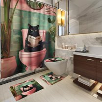 4PCS Vintage Bigfoot Sasquatch Shower Curtain Sets,Funny Animal Bathroom Sets with Non-Slip Rugs,Toilet Lid Cover,Bath Mat,Shower Curtain with 12 Hooks Farmhouse Bathroom Sets Decor