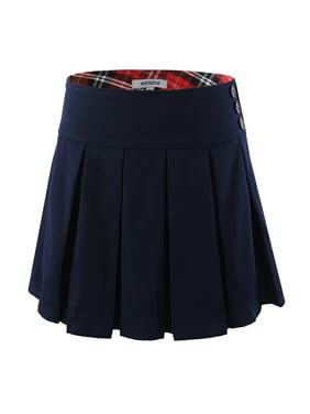 Bienzoe Girl's Stretchy Pleated Adjust Waist School Uniforms Skirt Navy 14