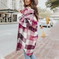 thumbnail image 3 of Fanxing Clearance Deals Women's Flannel Trench Coats Long Cardigans Plaid Shacket Jackets Long Sleeve Mid Length Pea Coats Lapel Blend Tartan Outwear Pink,XXL, 3 of 8