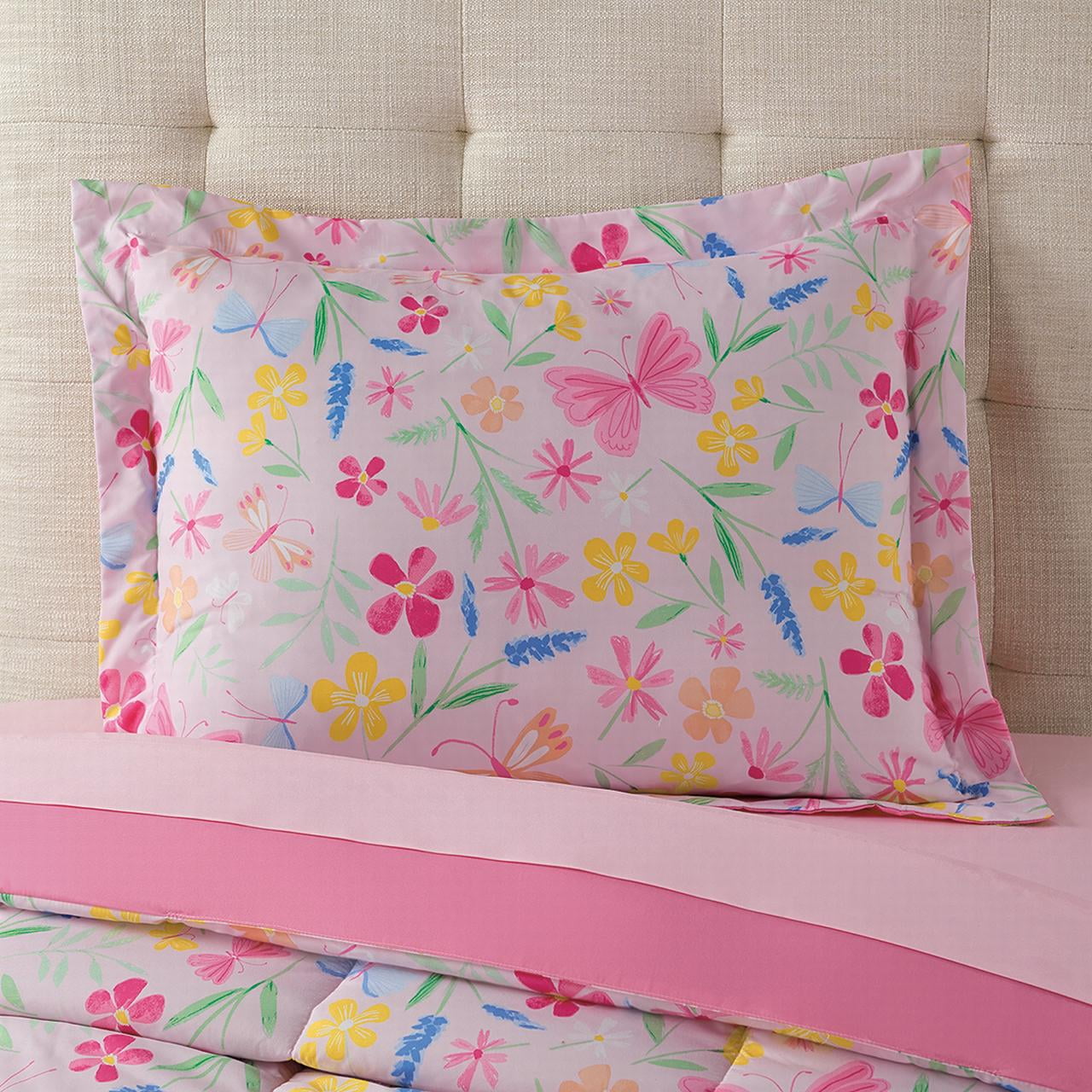 Your Zone 5 Piece Pink Wildflower Polyester Bedding Set for Girls, Twin