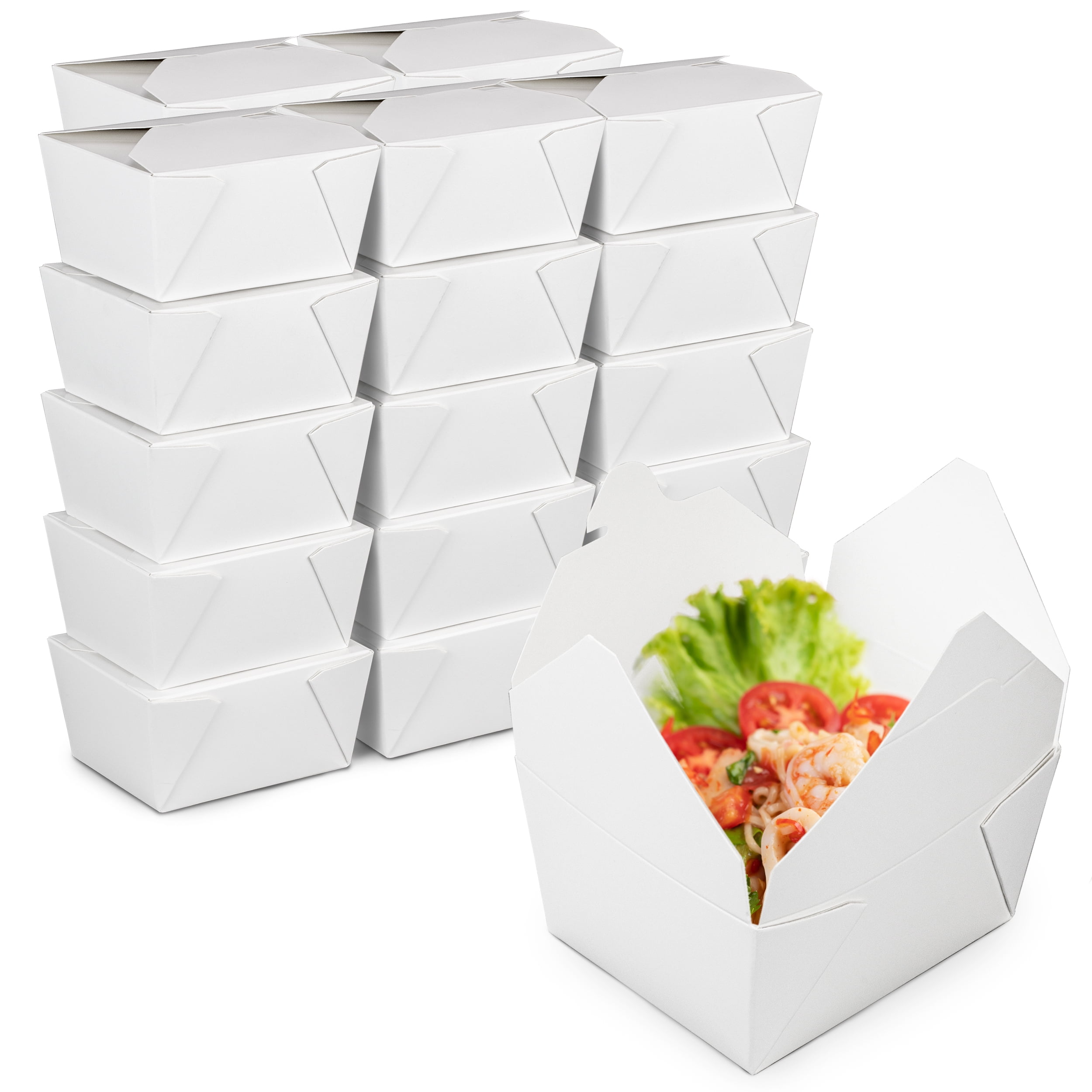 [50 Pack] 54 oz Paper Take Out Containers 8.5 x 6 x 2 - White Lunch Meal  Food Boxes #2, Disposable Storage To Go Packaging, Microwave Safe, Leak