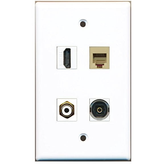 RiteAV - 1 Port HDMI 1 Port RCA White 1 Port Phone RJ11 RJ12 Beige 1 Port Toslink Wall Plate