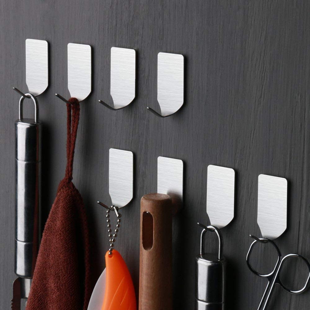 6Pcs Useful Wall Door Self-Adhesive Stainless Steel Hooks Hanger Stick Holder 