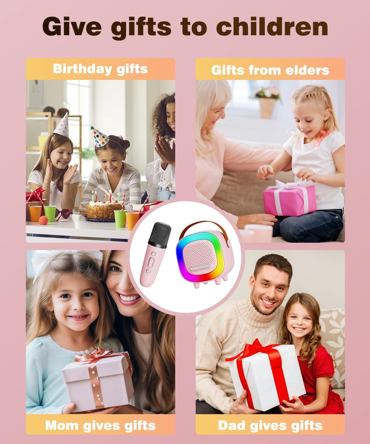 Mini Karaoke Machine Speaker for Kids Adults, Portable Bluetooth with 1 or 2 Wireless Microphones, Children's Day Birthday Gift Ideas for Toys for Teens Boys and Girls Aged 4, 5, 6, 7, 8, 9, 10, 12+