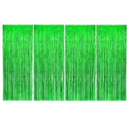 Allgala 4PK 3.3 x 8.2 FT (1x2.5M) Metalic Tinsel Party Photo Backdrop Curtains Door Fringe Décor-Green-BD52507