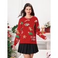 thumbnail image 5 of Suéteres navideños de gran tamaño para mujer, con estampado de hombre de jengibre y árbol acanalado, hombros caídos, manga larga, cuello redondo, blusas de punto, 5 of 5