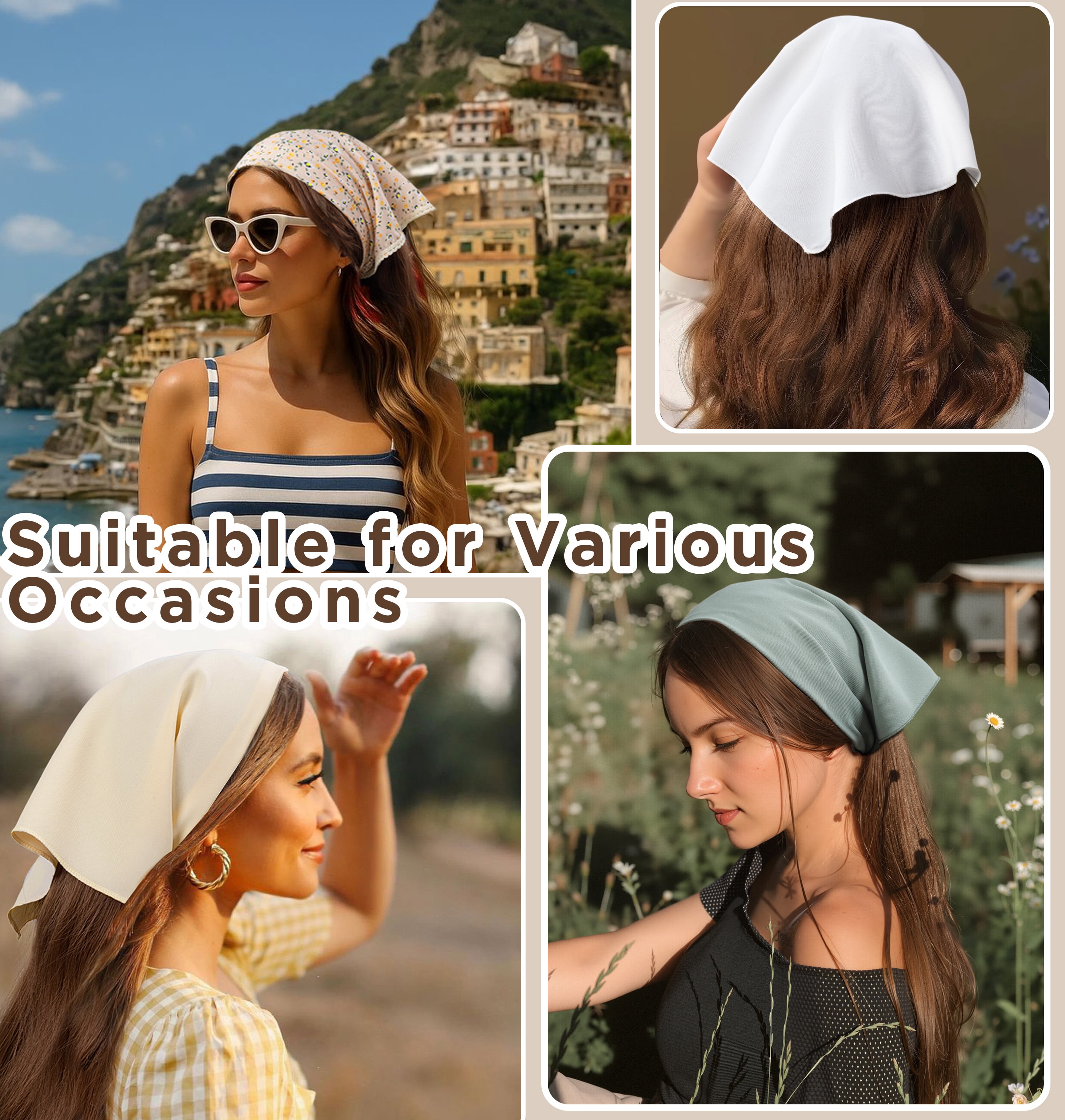 3 Pack Tie-Back Boho Hair Scarf Bandanas for Women HBlife 4 Pack Hair Bandanas Tie-Back Triangle Boho Head  main image 4
