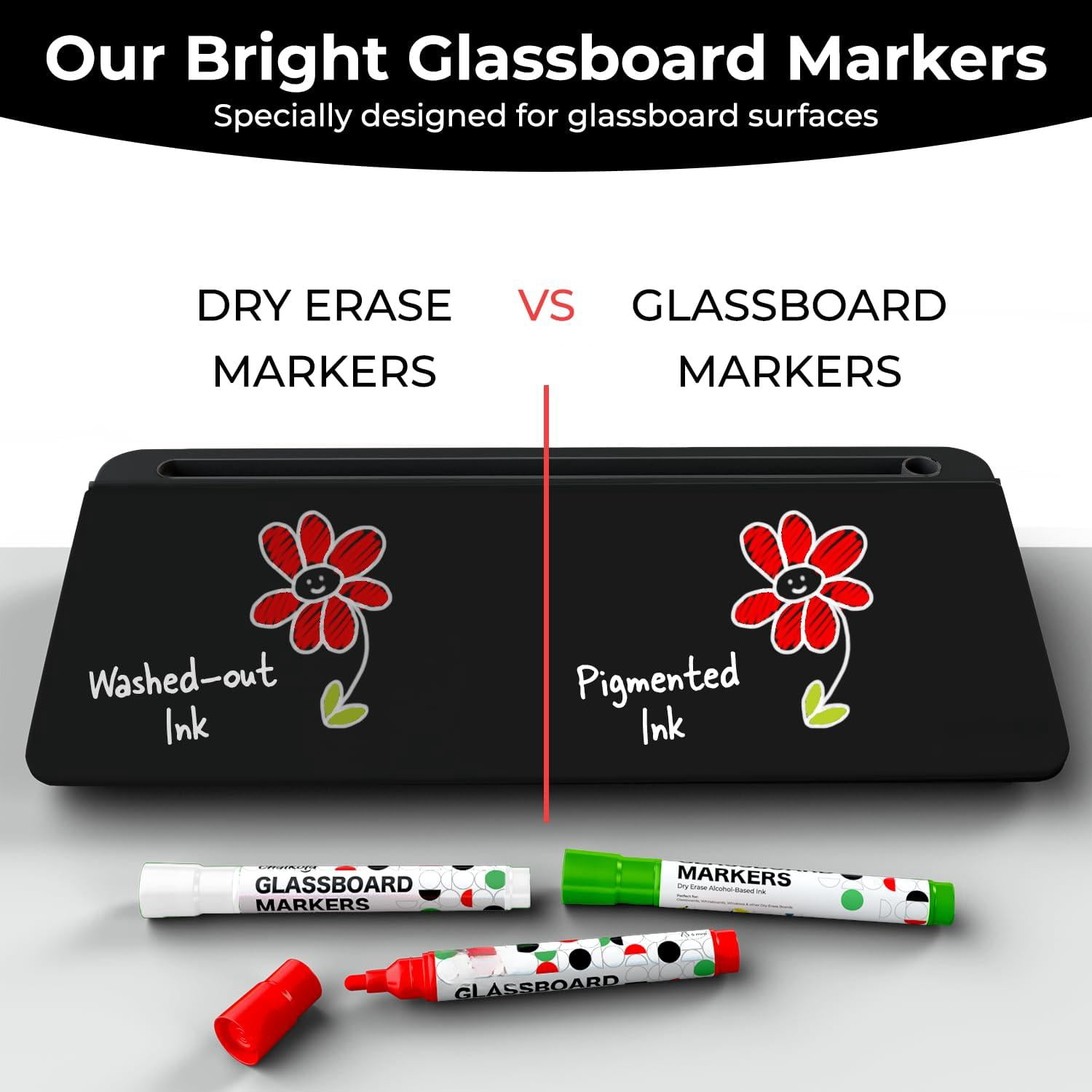 Black Glass Desktop Whiteboard With Storage - Dry Erase Board  Work Desk Organizers Computer Stand Home Office Accessories Workspace Buddy + 3 Markers