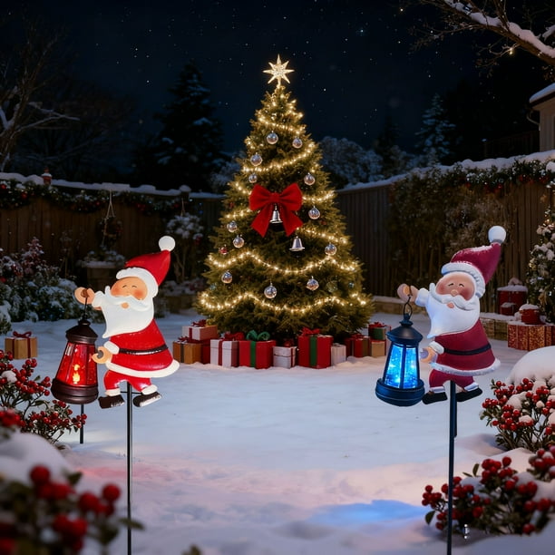 mfyjkho Luz solar de Papá Noel para jardín con sensor automático de anochecer a amanecer para decoración navideña al aire libre (1 unidad)