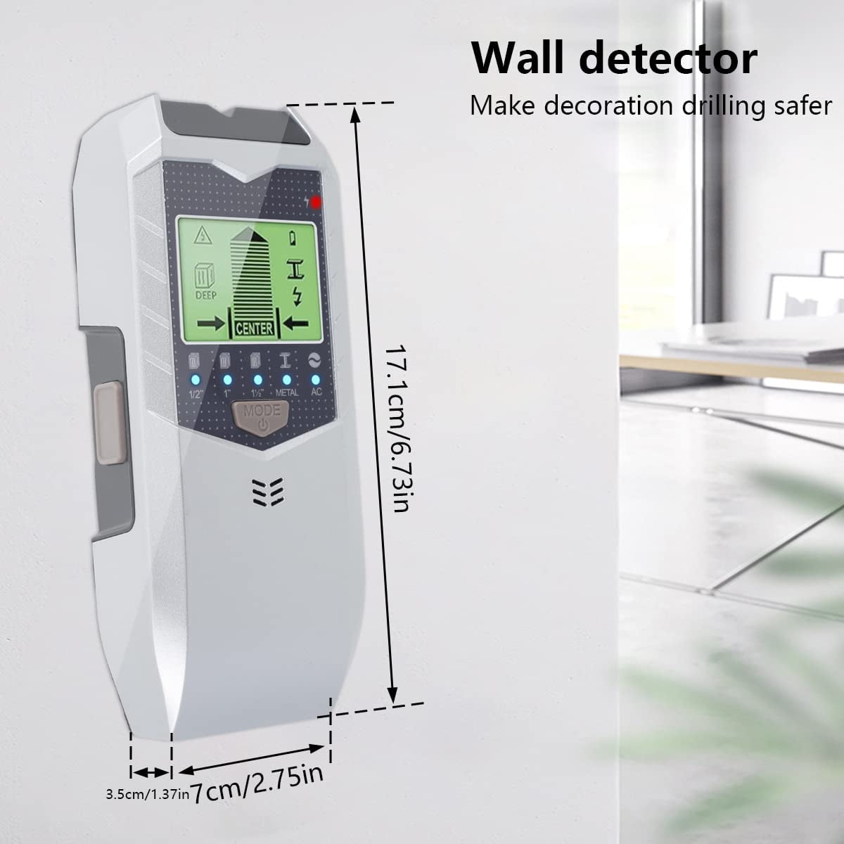 5-in-1 Electronic Wall Scanner | Multifunctional Stud/Metal/AC Wire Detector with LCD Screen, Center Finding & Deep Scanning (Battery Not Included)