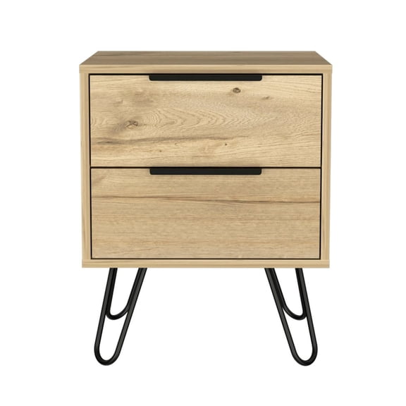 HomeRoots 22 in. Two Drawer Faux Wood Nightstand, Oak