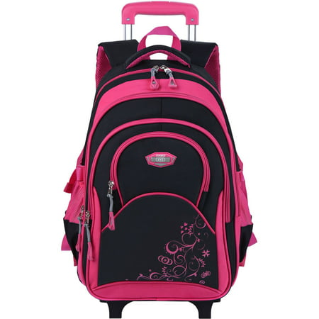 School Rolling Backpack, Coofit Large Capacity Wheeled Laptop Book Bag Travel Camping Luggage for Girls Boys Kids College Students