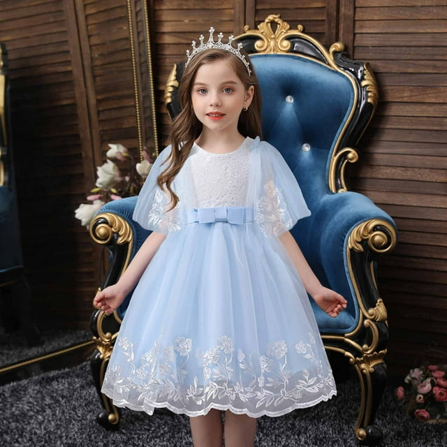 EQWLJWE Liquidation d'Économies d'Été! Robe Fille Robe Fille Dentelle Sans Manches Broderie Robe en Maille Princesse Fête Concours Tulle Été Robe Vintage 3-12 Ans
