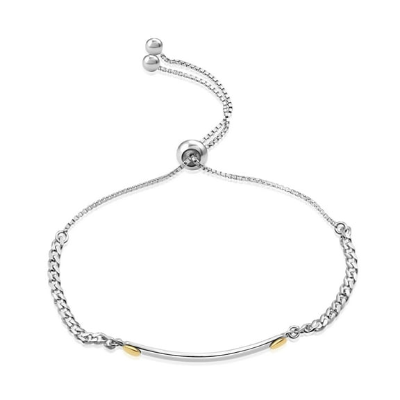 Tilo Jewelry .925 Sterling Silver Two-Tone Bar Bracelet with Adjustable Box Chain | Women, Men, Unisex
