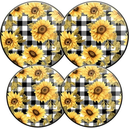 

Electric Stove Burner Covers 4 Pcs Round Gas Burner Cover 8 and 10 Inch sunflower on a checkered table cloth