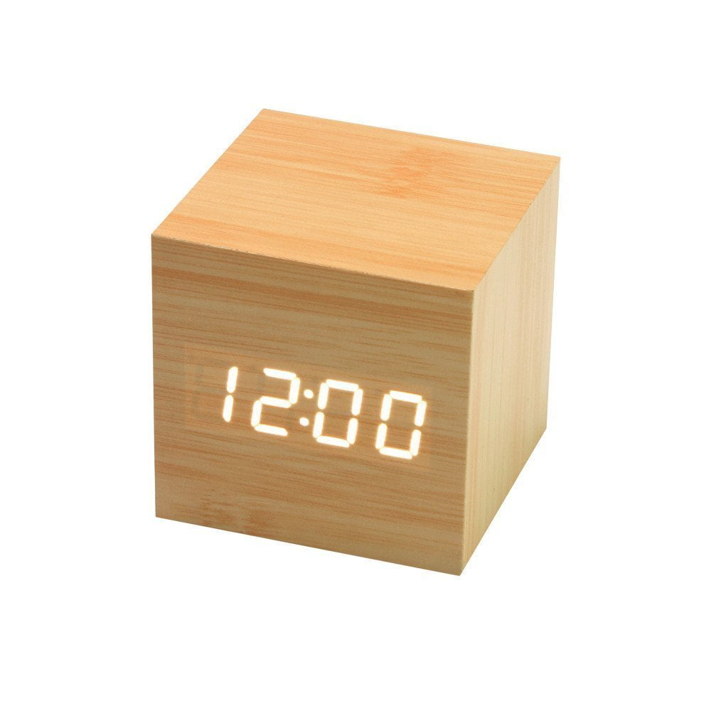 Mescoo Cube Alarm Clock Portable Travel Clock Wooden Design Desk Clock Display Temperature Date Year 3 Alarm Settings Best For Christmas Gifts Walmart Com Walmart Com