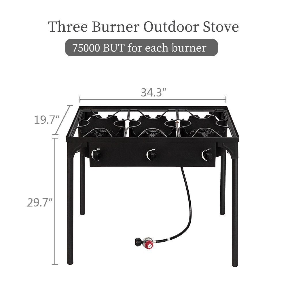 Outdoor Camping Stove, Camping 3 Burner Stove, Portable High Pressure Propane Gas Stove with Adjustable PSI Regulator&Hose and Removable Legs