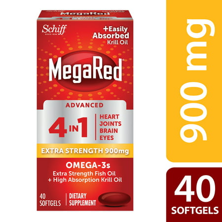 MegaRed Advanced 4 in 1 Omega-3 Fish Oil + Krill Oil Softgels, 900 Mg, 40