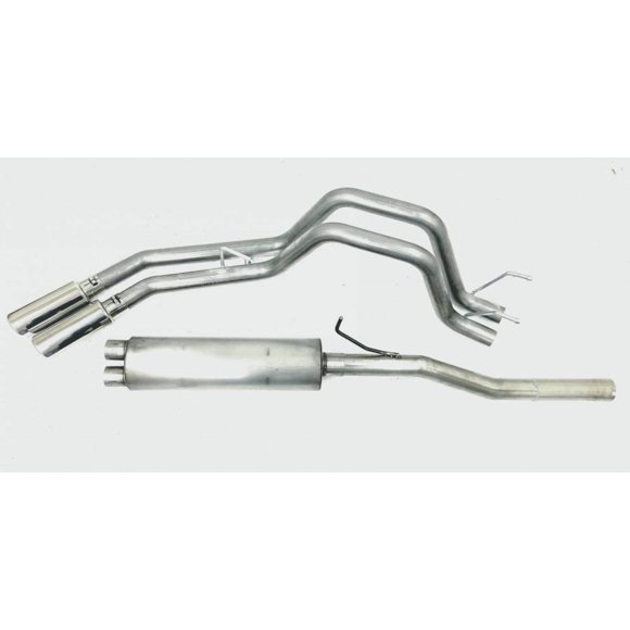 Gibson Exhaust Exhaust System Kit 69136 Dual Sport Cat Back System; Stainless Steel; With Muffler; 3 Inch To 2-1/2 Inch Pipe Diameter; Single Exhaust With Dual Exit; Behind Rear Tire Exit