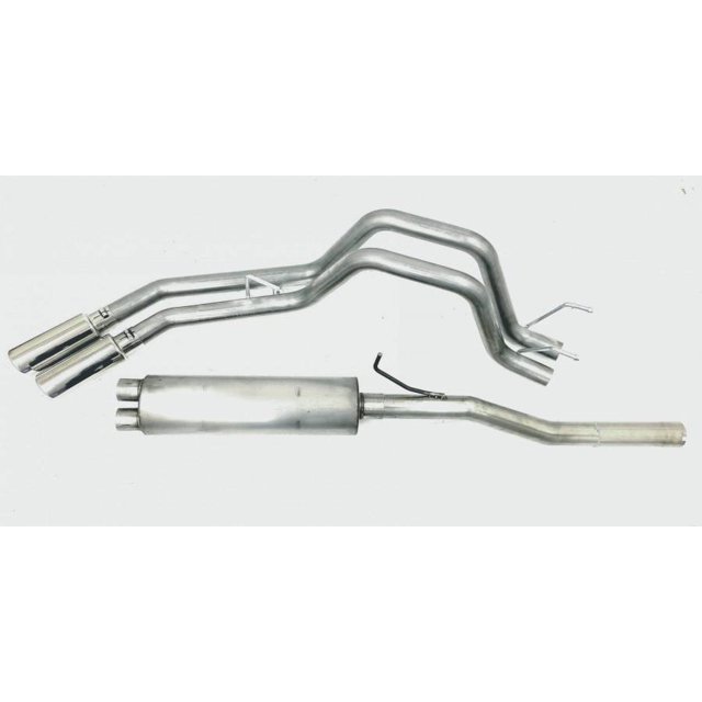 Gibson Exhaust Exhaust System Kit 69136 Dual Sport Cat Back System; Stainless Steel; With Muffler; 3 Inch To 2-1/2 Inch Pipe Diameter; Single Exhaust With Dual Exit; Behind Rear Tire Exit