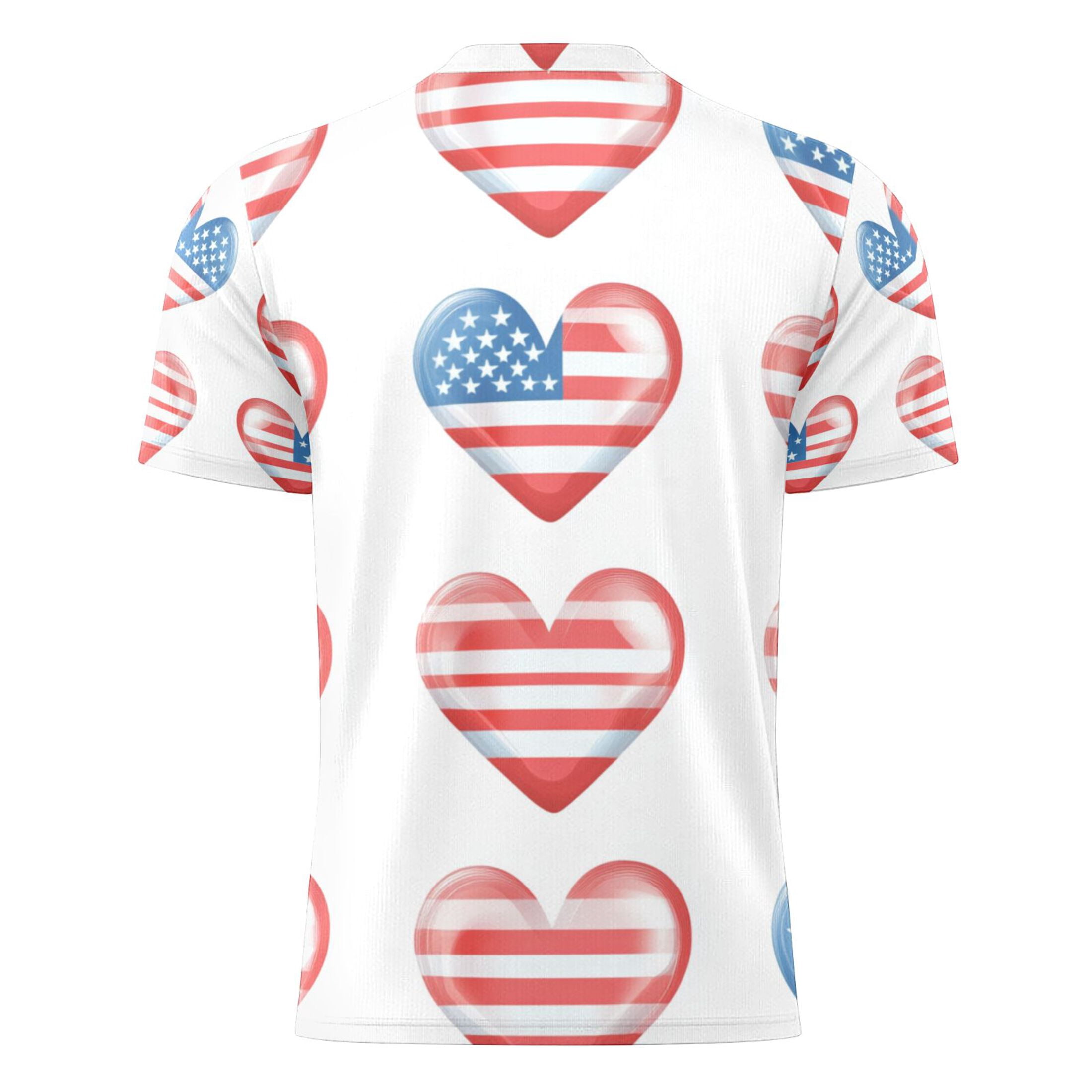 Flag Pattern Hearts Independence Days Men's Sports Jerseys Athletic T-Shirt Football Referee Short Sleeves Shirt S